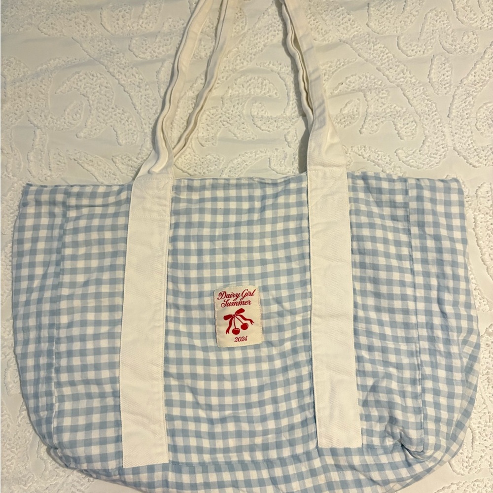 Dairy Girl Summer Blue Gingham Tote